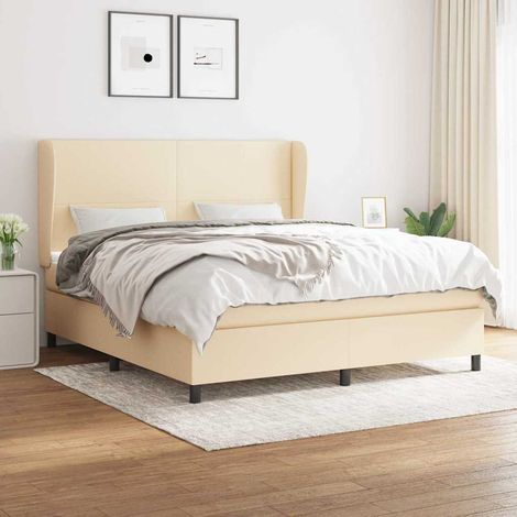 Cama box spring con colchón tela color crema 180x200 cm (1/5)