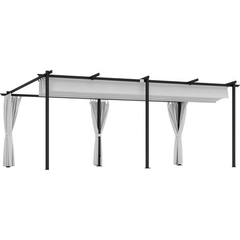 Pergola jardin exterieur 3 x 6 m pergola coulissante rétractable avec parois latérales, abri soleil UPF30+, gris