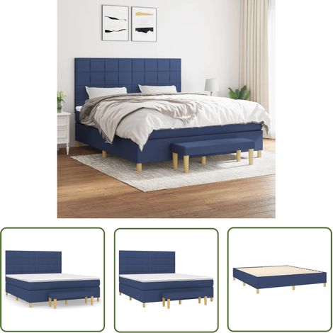 The Living Store Boxspringbett mit Matratze Blau 160x200 cm Stoff - Boxspringbett - Doppelbett - Schlafraum - Blau - Bettauflage (1/5)