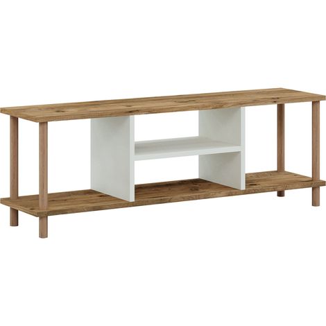 Meuble TV avec espace de rangement 43 x 120 x 29 cm effet bois / blanc