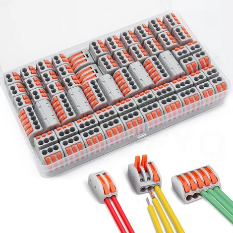 Connecteurs électriques, 60 Pièces Bornes de Connexion avec levier de commande, 30pcs 3 Entrées, 20pcs 2 Entrées, 10pcs 5 Entrées, pour Fils Solides, Toronnés et Flexibles (1/4)
