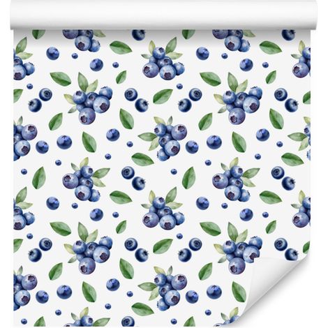 Papier peint Myrtilles Blanc et Bleu pour Salon et Chambre 50x1000 cm (1/4)