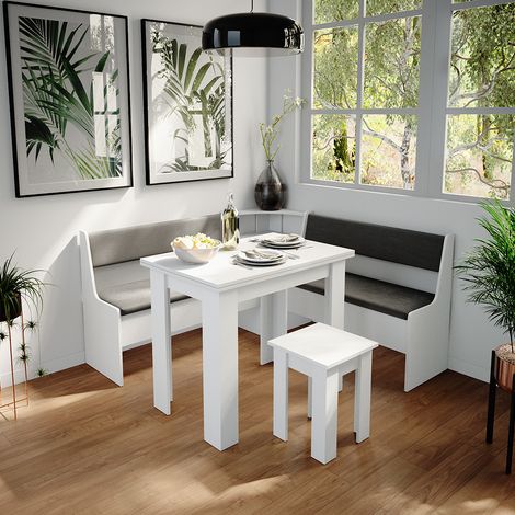 Groupe de banquettes d'angle Roman, Blanc, 150 x 41.5 cm avec table, Vicco