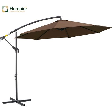 HOMAIRE Ampelschirm avec manivelle en acier et polyester café pour jardin et terrasse