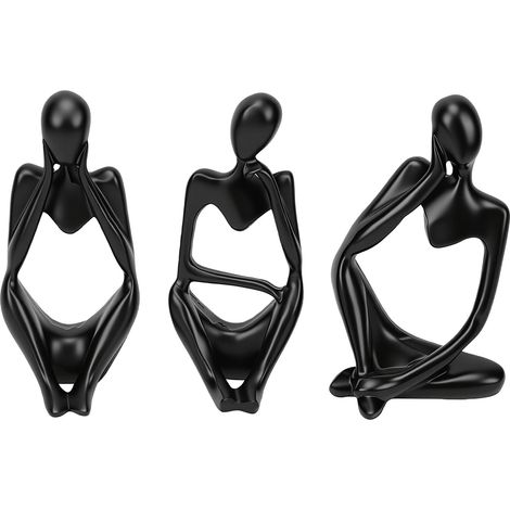 Lot de 3 statues abstraites de penseurs en résine noire, sculptures d'art moderne, figurines artisanales à la finition mate, décoration de bureau pour la maison ou les étagères. (1/5)