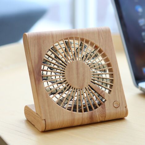 Mini ventilateur USB pliant silencieux – Portable rechargeable – 3 vitesses – Design en bois clair pour bureau et voyage (1/5)