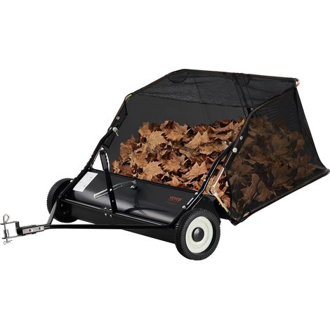 Balayeuse à gazon à tracter, 400 L, grand balai ramasseur de feuilles et d'herbe robuste, 106,6 cm, conception de corde de déversement, hauteur de balayage réglable pour ramasser débris, herbe (1/5)
