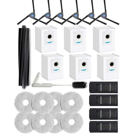 Muntra-Lot de 26 Accessoires pour aspirateur pour Ecovacs Deebot X2 Omni, Pièces de Rechange:1brosse en Caoutchouc,6 brosses latérales,4 filtres HEPA,8 serpillière,6 Sacs à poussière (1/4)
