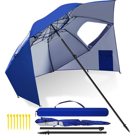 Wolketon Ombrellone 2 in 1 da spiaggia e giardino UV50+ con picchetto a spirale, altezza 210 cm, Ø 220 cm, per 2–4 persone