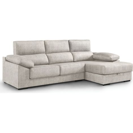 Home Heavenly® - Sofá Chaise Longue MONTI asientos extraíbles, respaldos reclinables, arcón integrado 100x283x167 cm. Color: Gris claro Chaise Longue izquierdo