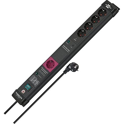 Brennenstuhl Premium Line - Ciabatta Elettrica a 5 Prese con Protezione da Sovratensioni, Funzione Main-Follow, Cavo da 3 m, Interruttore, Colore Nero, Prodotto in Germania (1/4)