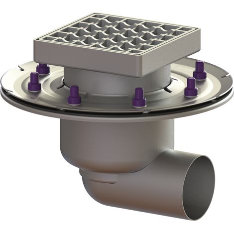 Siphon de sol Ferrofix Pressfl. DN 70, montage latéral, grille, acier inoxydable