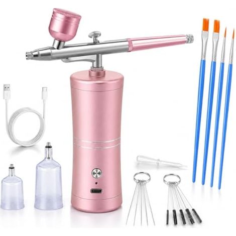 Aerographe Kit Complet sans Fil avec Compresseur, Mini Brosse à Air, Rose (1/5)