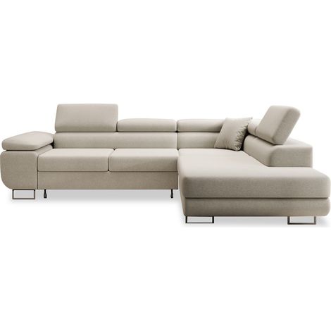 Canapé d'angle droit convertible Marius tissu Beige