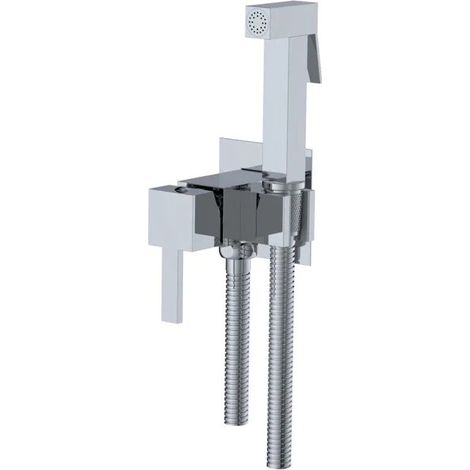 Idroscopino quadrato doppia funzione in ottone cromato con rubinetto acqua calda e fredda e flessibile 120cm (1/2)