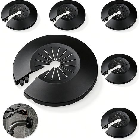 Lot de 6 rosettes universelles pour tuyaux de chauffage, 14-45 mm, revêtement de tuyau de chauffage, cache-radiateur, convient pour tuyaux d'eau, tuyaux de gaz (noir) (1/5)