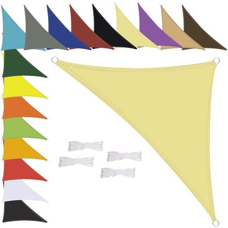 Voile d'ombrage triangulaire, imperméable, résistant aux intempéries, en polyester de qualité supérieure, plusieurs longueurs et largeurs au choix, cordes de fixation, 1,6 x 1,6 (1/5)