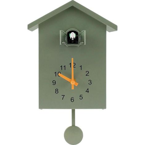 Kuckucksuhr mit Pendel, batteriebetriebene Wanduhr, Vogelmotiv, ideal für die Wohnzimmerdekoration, grün. (1/5)