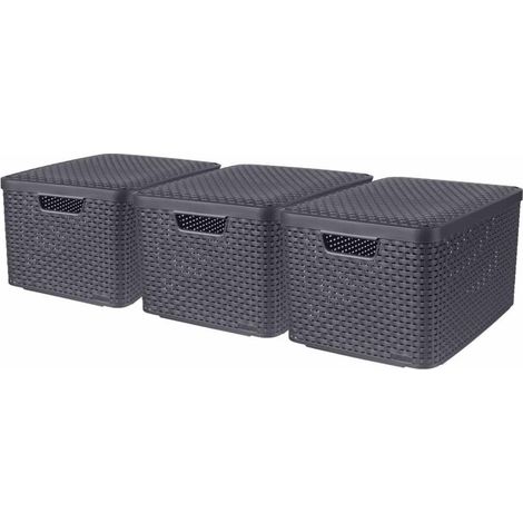 Curver Style - Set di 3 cesti con coperchio, misura L, 30 l, colore: antracite