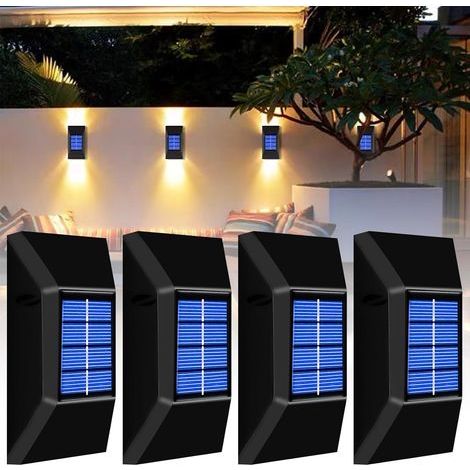 BYZESTY Applique solare da parete, set da 4, impermeabile IP65, ideale per giardino, balcone, terrazza, patio (luce calda) (1/5)