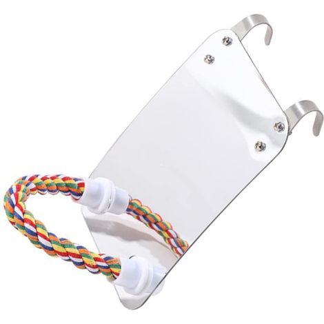 Miroir pour cages à perruches/oiseaux, avec balançoire, perchoir, corde et jouet suspendu pour l'activité et le divertissement.-AquaForge (1/5)