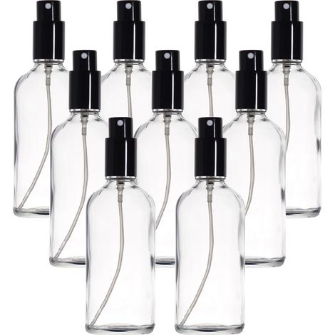 Flacon Spray Vide 100ml, Transparent Bouteille Spray Verre, avec Brouillard de Pulverisateur Fine, pour Huiles Essentielles, Aromathérapie, Parfums, Nettoyage, Voyage, Pharmacie – 9Pcs (1/4)