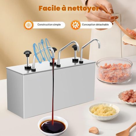 Distributeur de sauce à pompe en acier inoxydable - 3 x 4 litres - Distributeur de sauce ketchup - Récipient à moutarde - Distributeur de sauce mayonaise - Pour cuisine, hôtel, restaurant (1/5)