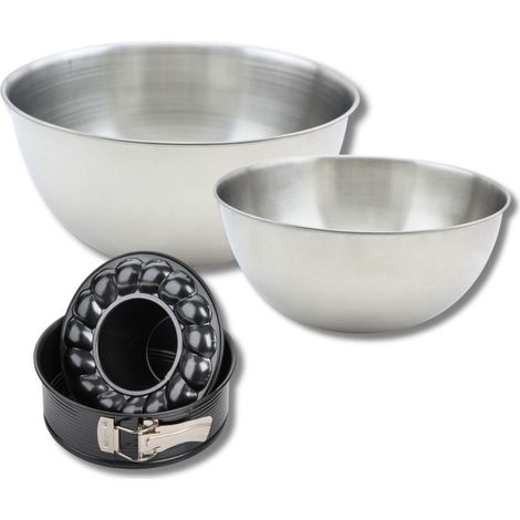 Set comprenant 1 Moule à manqué et à savarin 18 cm, 1 spatule Zenker et 2 bols à mixer en inox Fackelmann