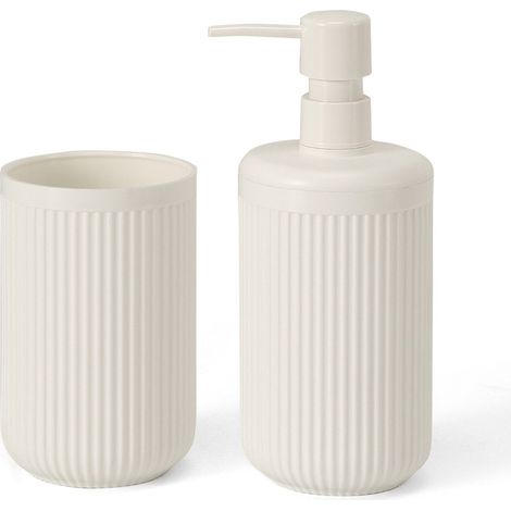 Set accessori bagno 2 pz con dispenser e portaspazzolino bianco crema cannettato Arizona (1/5)