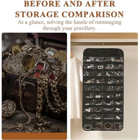 Organisateur Bijoux à Suspendre 48 Poches, Rangement Bijoux Double Face Pvc Transparentes Avec Crochet, Grande Capacité Rangement Bijou Pour Boucles D'Oreilles, Colliers, Bagues, Bracelets (1/3)