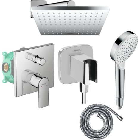 Columna de ducha empotrable mecánica HANSGROHE Vernis Shape Crometta ducha mural Flexible Métaflex Crometta teleducha cromada