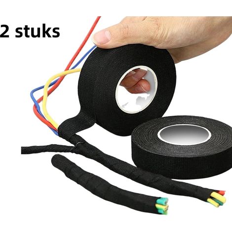 Lot de 2 rouleaux de ruban en flanelle pour câblage automobile ignifugé résistant aux chocs à l'usure et aux hautes températures 19 mm x 10 m x 0,3 mm noir (1/5)