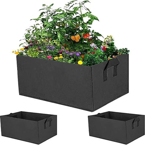 Sacs de culture en feutre noir, lot de 2 pour fruits, légumes, fleurs, plantes, accessoires de jardin, pots respirants en tissu non tissé avec poignées de transport (1/5)
