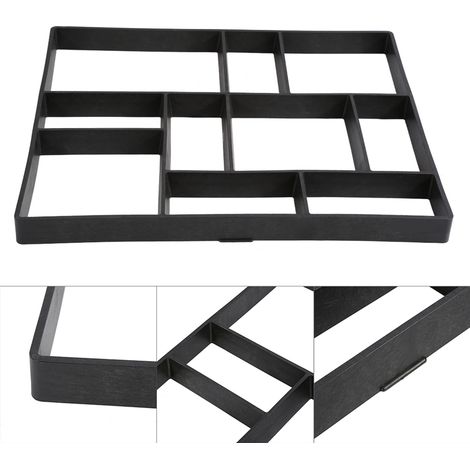 Moule pour Pavage Jardin DIY PP Rectangle Noir 60.5x50x4.5cm, Moule Reutilisable Pave Pierre Jardins Patios Promenades (1/5)