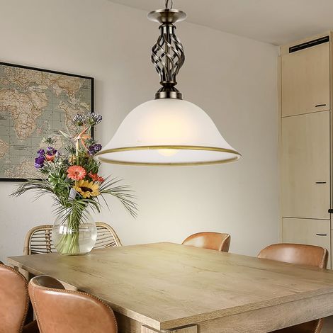 Lampada a sospensione lampada a sospensione lampada in vetro lampada da cucina plafoniera illuminazione vetro satinato, bordo lampada ottone antico, 1 x E27 smussato, DxH: 30x120 cm