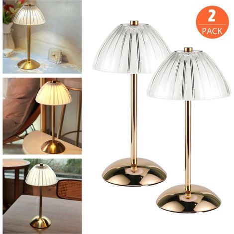 Set of 2 Modern Cordless Rechargeable Table Lamps, Dimmable Touch LED Portable Table Lamps, Gold, for Indoor and Outdoor Use, 3 Color Temperatures [Energy Class A] (1/4)