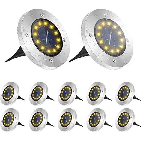 Lot 12 lampes solaires extérieur borne jardin IP65 12 LED 600 mAh Ni-MH auto allumage 4-7 h gazon allée (1/5)