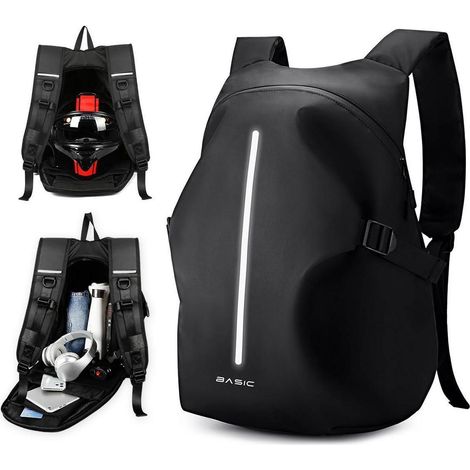 Motorrad Rucksack wasserdicht mit Helmhalterung, 50L, Herren Damen, Schwarz (1/5)