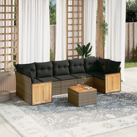 vidaXL Salon de jardin 8 pcs avec coussins gris résine tressée (1/3)