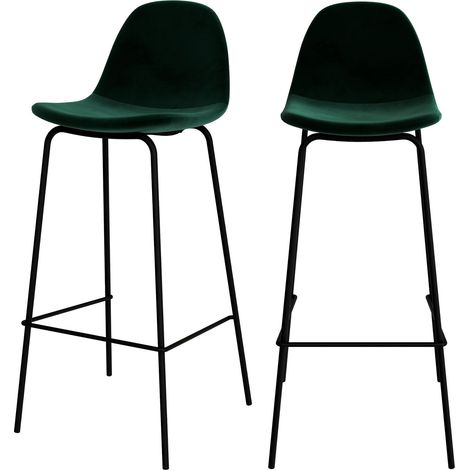 Set de 2 sillas de bar en terciopelo verde oscuro 75 cm - Henrik