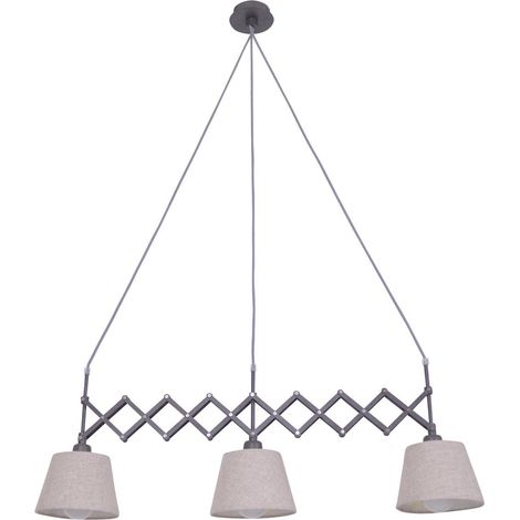 Suspension Accordéon Extensible 52-100 cm Métal Marron et Abat-jour Textile Naturel E27 - PANGIVO (1/5)