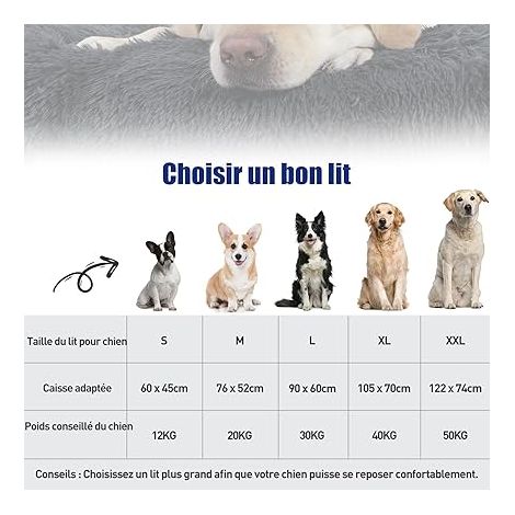 Panier pour Chien Grande Taille Lavable, XL, 105x70cm, Gris Foncé Coussin Anti Stress pour Cage avec Tissu Peluche Doux, Tapis Antidérapant Chien Interieur, Lit Matelas Dog Bed Exterieur (1/4)