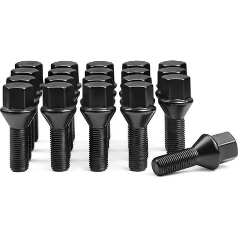 Lot de 20 boulons de roue noirs de remplacement M12 x 1,25, cône 60° à siège conique SW17, longueur de la tige 28 mm (1/5)
