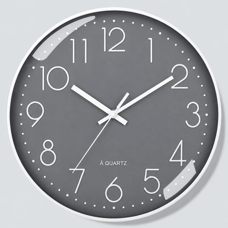Horloge murale ronde silencieuse à quartz 20 cm cadre blanc fond gris chiffres blancs réf 5870 21 × 21 × 4,3 cm 340 g – Livraison gratuite