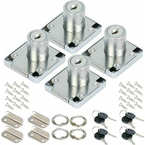 Ferrure de serrure de meuble,SR Lot de 4 serrures à came en alliage de zinc de 22 mm pour placard, tiroir avec clés identiques pour la maison, le bureau, les meubles, les portes de boîte aux (1/4)
