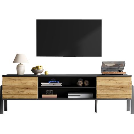 Meuble TV 175 x 39,5 x 53 cm, meuble bas TV, console TV avec 2 armoires et espace de rangement ouvert, table TV, support TV, meuble de salon, adapté aux téléviseurs jusqu’à 70 pouces (1/5)