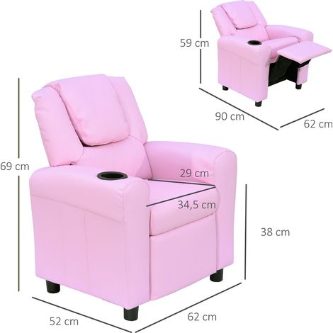 Kindersofa Kindersessel mit Fußstütze Armlehne Getränkehaltern verstellbare Rückenlehne Liegecouch Kindercouch Relaxsessel Kinder Sofa für 3-6 Jahre Jungen Mädchen Rosa (1/5)