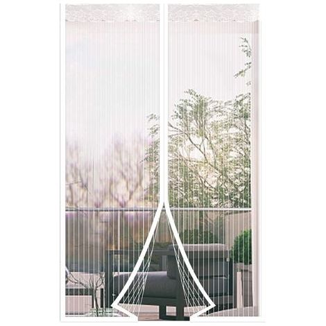 Moustiquaire de Porte Magnétique Rideau de Porte Antimoustique avec Fermeture Aimantée Sans Perçage pour Porte de Balcon, porte Cave, Porte de Terrasse -blanc (120 × 220cm) (1/4)