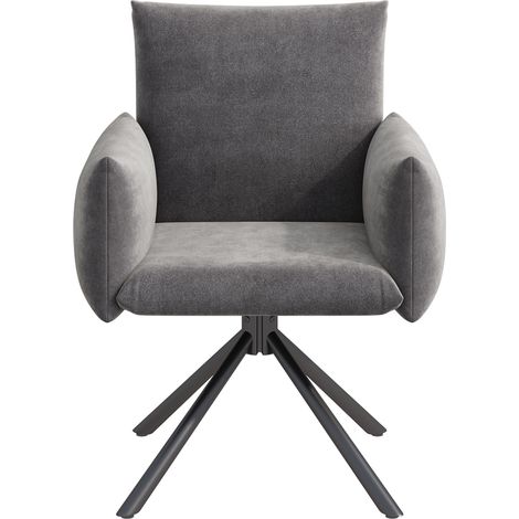 Set 2 sedie da pranzo girevoli 360° in velluto grigio con braccioli e base in metallo MODENUIT (1/5)