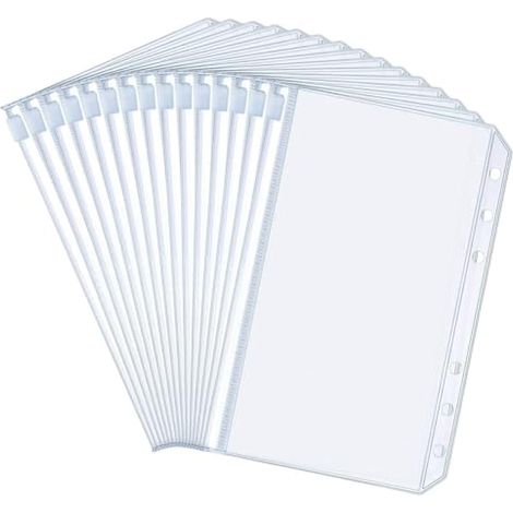 15 Pièces Pochettes Classeur, 6 Trous Pochette Plastique A6, Enveloppe Budget planner, Transparente Imperméable Dossiers à Glissière, Sacs Zippés à Feuilles Mobiles pour Documents, Cartes (1/4)